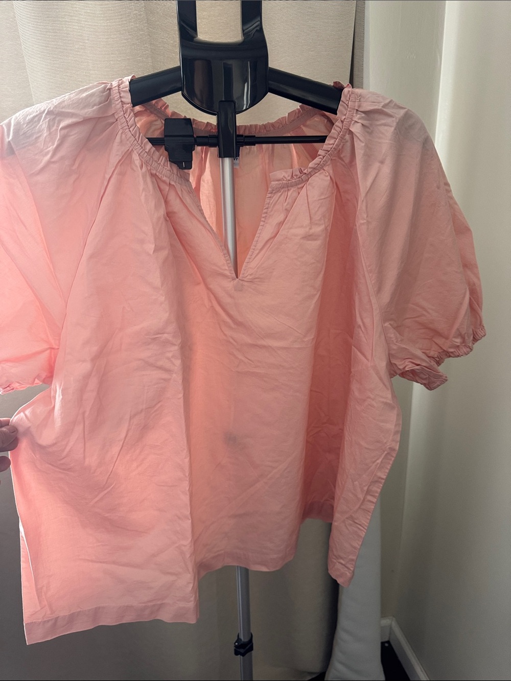 Women's Pink Peasant Blouse - Lightweight Puff Sleeve Top
